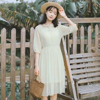 Plain Elbow Sleeve Dress With Slipdress