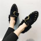 Furry Trim Studded Loafers