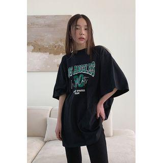 Letter-printed Boxy Longline T-shirt