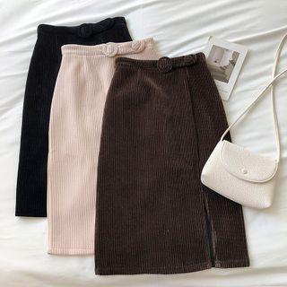 Plain High-waist Straight-cut Skirt