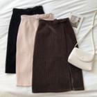 Plain High-waist Straight-cut Skirt