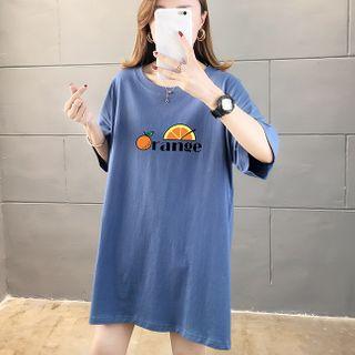 Orange Print Oversize Elbow-sleeve T-shirt
