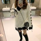 Lace-up Hooded Sweater White - One Size