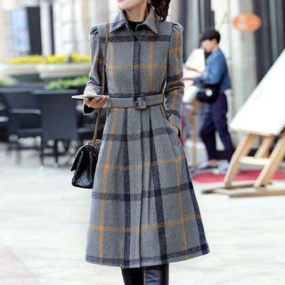 Check A-line Coat With Belt