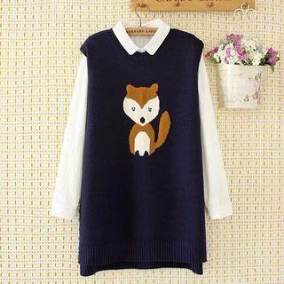 Fox Jacquard Long Knit Vest