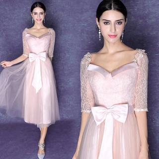 Elbow-sleeve Lace Panel Bridesmaid Dress