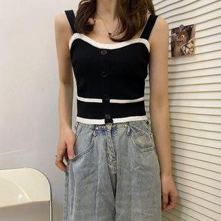 Contrast Button-up Camisole Top