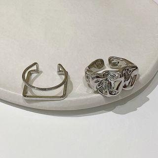 Set Of 2: Geometric / Irregular Alloy Open Ring Set Of 2 - Silver - One Size