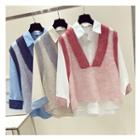 Set: V-neck Knit Vest + Shirt