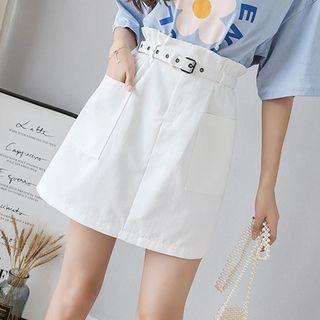 Belted Paperbag-waist A-line Skirt