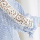 Tie-cuff Lace-trim Striped Top