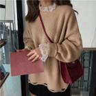 Cut-out Hem Sweater / Long-sleeve Lace Top / Mini Pencil Skirt