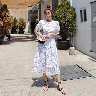 Beribboned Open-back Moon-patterned Long Dress