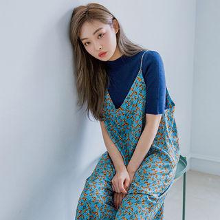 Spaghetti-strap Flower Pattern Maxi Dress