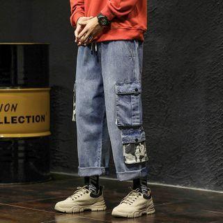 High-waist Camo Panel Cargo Jeans