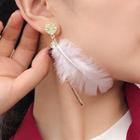 Feather Heart Fringed Earring Silver Needle - Feather - White - One Size