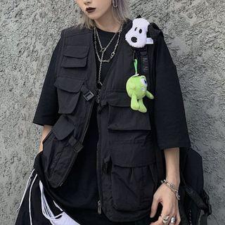 Buckled Zip Cargo Vest Black - One Size