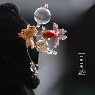 Carp Fish Hair Stick 1pc - Golden Yellow & Red & Transparent - One Size