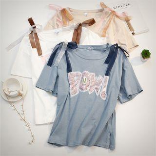 Short-sleeve Sequined Ribbon T-shirt