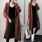 Open-front Long Hooded Cardigan