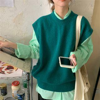 Plain Long-sleeve Loose-fit Shirt / Zebra Print Shirt / Plain Knit Vest