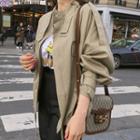 Belted Drawstring-hem Zip-up Safari Jacket Khaki - One Size