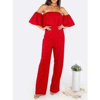 Elbow-sleeve Off-shoulder Wide-leg Jumpsuit
