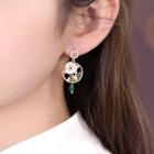 Retro Flower Rhinestone Faux Crystal Alloy Dangle Earring 1 Pair - White & Gold & Green - One Size