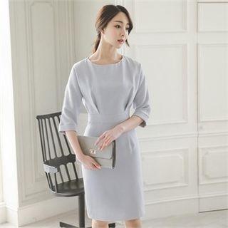 3/4-sleeve Pleated-front Dress