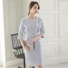 3/4-sleeve Pleated-front Dress