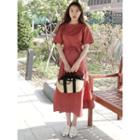 Round-neck Slit-side Long Dress With Sash