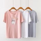 Short-sleeve Rabbit Printed Ribbon T-shirt
