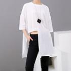 Plain Asymmetrical Semi Sleeve T Shirt White - One Size