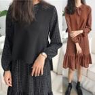 Long Sleeve Pattern Dress + Knit Vest