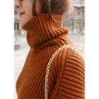 Turtle-neck Ribbed Wool Blend Knit Top