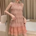 Layered Pleated Dress Pink - One Size