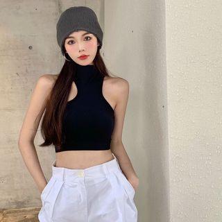 Mock-neck Padded Crop Tank Top