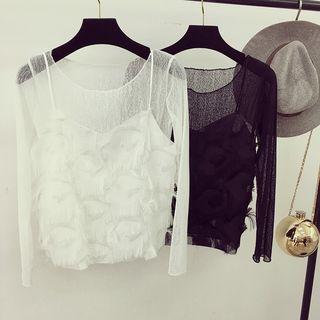 Set: Long-sleeve Top + Strappy Fringe Top