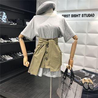 Set: Short-sleeve Long T-shirt + A-line Skirt