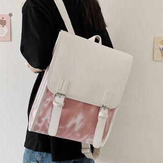 Tie-dye Print Panel Faux Leather Flap Backpack