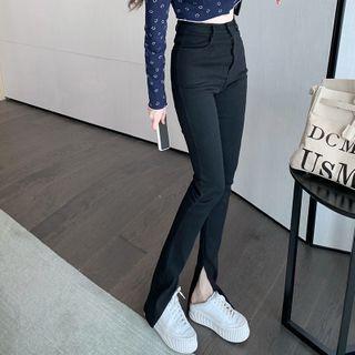 High Waist Slit Boot-cut Jeans