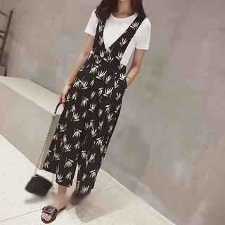 Set: Short-sleeve T-shirt + Print Wide-leg Jumper Pants