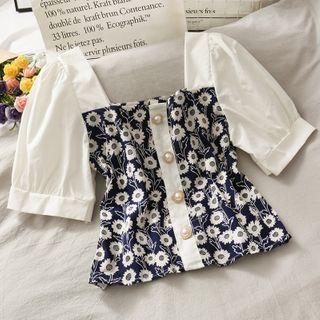 Daisy-print Square-neck Crop Blouse