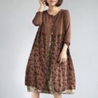 Floral Panel Long-sleeve Knit Dress