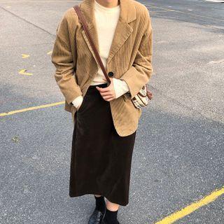 Corduroy Single Breasted Blazer / High-waist Corduroy Skirt