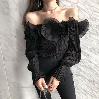 Off Shoulder Ruffle Blouse Black - One Size