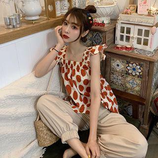 Dotted Sleeveless Top / Plain Wide Leg Pants
