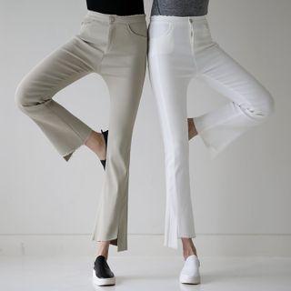 Frayed Asymmetric-hem Boot-cut Pants