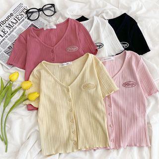 Short-sleeve Lettering Embroidered Cropped Top
