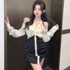Long-sleeve Cold Shoulder Drawstring Mini Dress